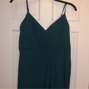 LULUS GREEN MIDI DRESS WITH FAUX WRAP DETAIL
